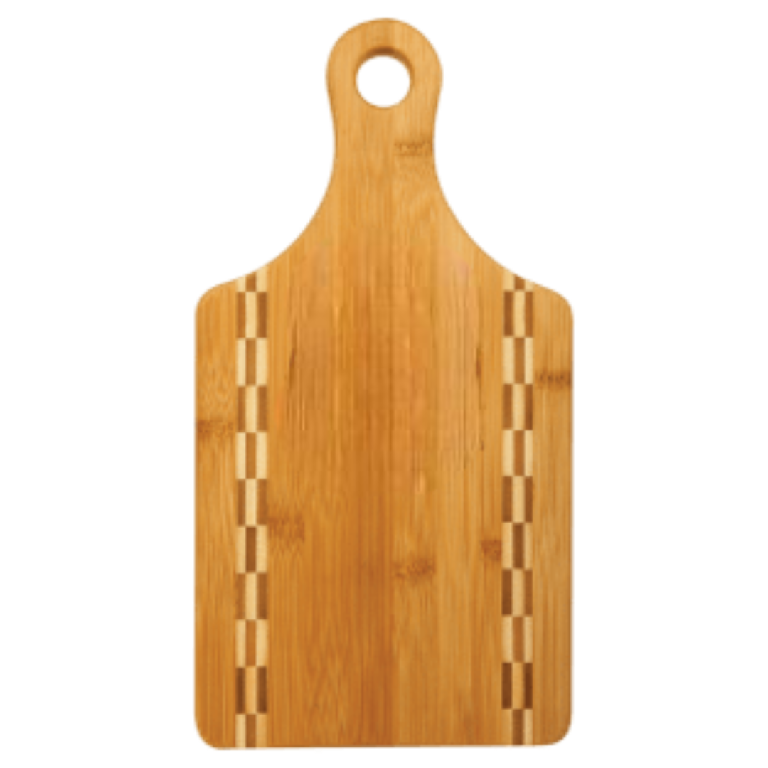 Paddle Shaped Bamboo Cutting Board with Butcher Block Inlay