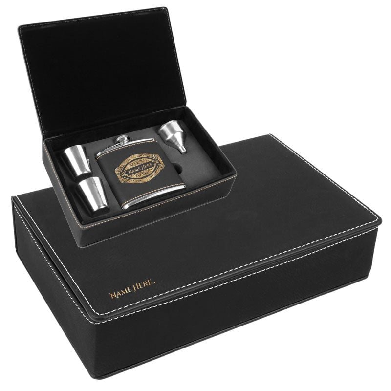 PrintXGift Personalized Flask Set PrintXgift Front and Back Black 
