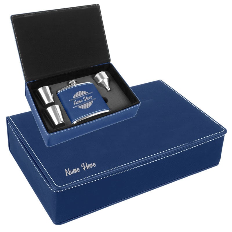 PrintXGift Personalized Flask Set PrintXgift Front and Back Steelblue 