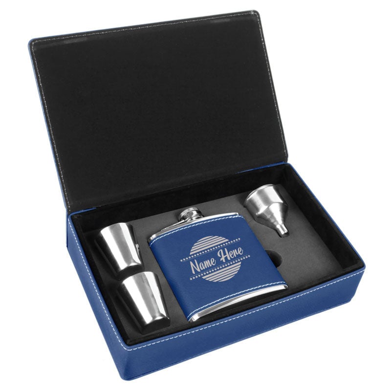 PrintXGift Personalized Flask Set PrintXgift Front Only Steelblue 