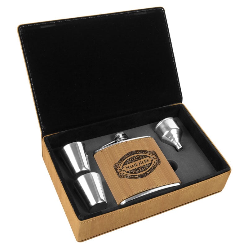 PrintXGift Personalized Flask Set PrintXgift Front Only Burlywood 