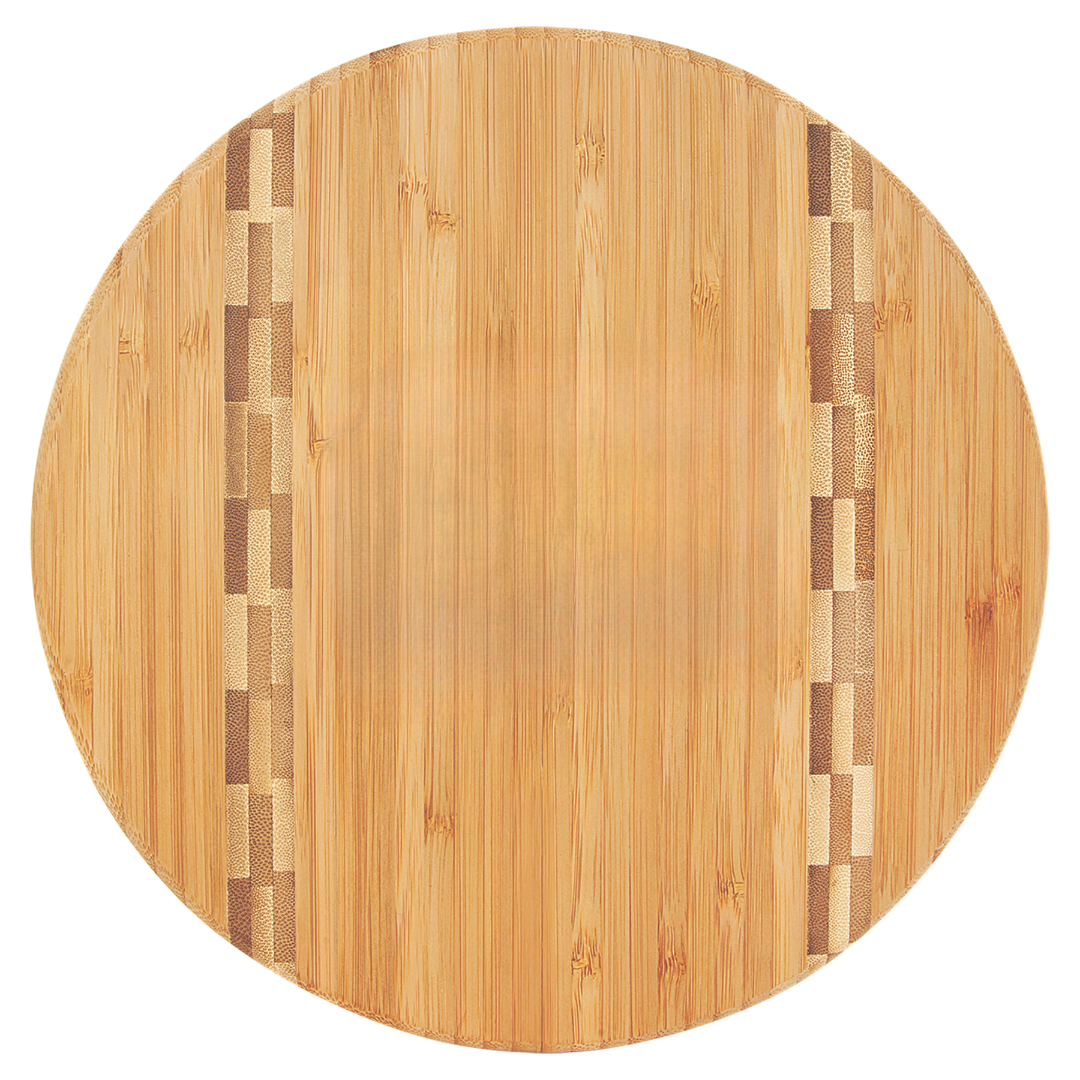 Round Bamboo Cutting Board with Butcher Block Inlay