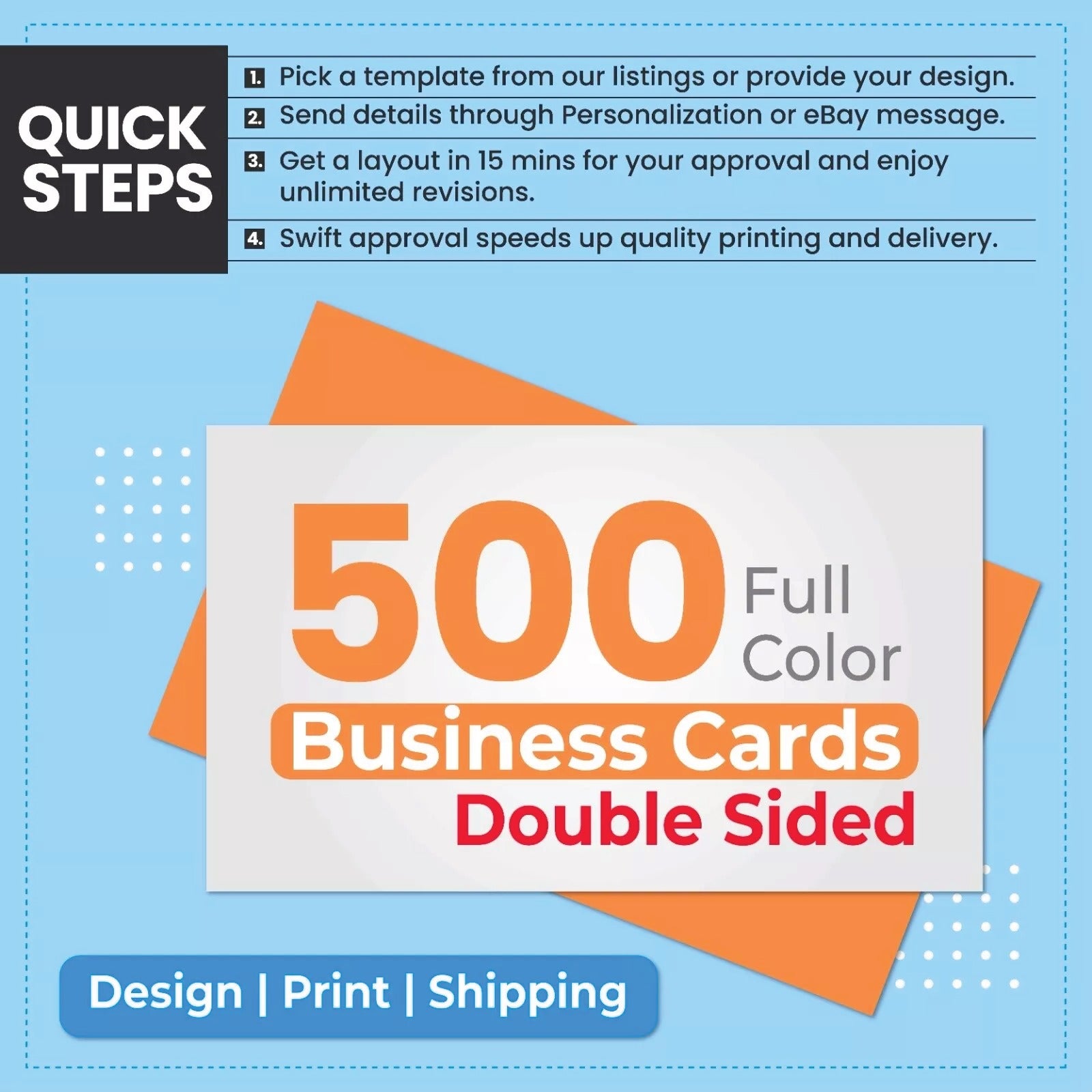 500 Custom Full Color Business Card Printing FREE Design, FREE Same Day Shipping