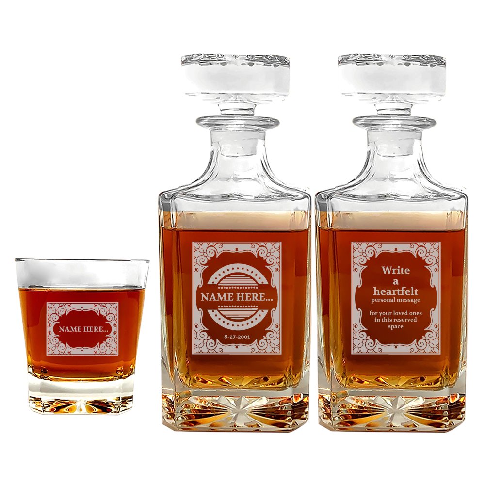 Personalized Whiskey Decanter with Crystal-Clear Clarity BY PrintxGift PrintxGift 2 Side+2 Glass 