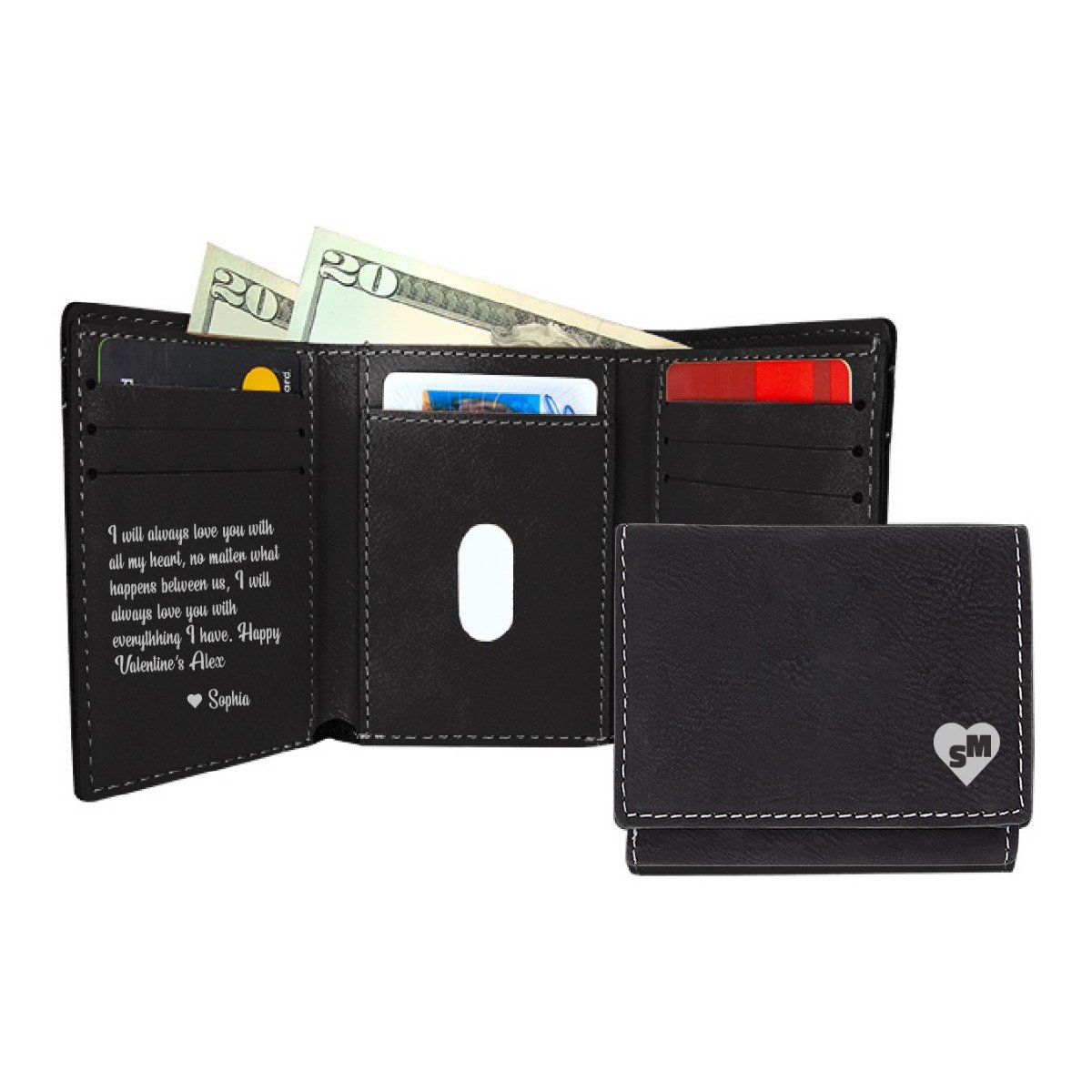Personalized Trifold Wallets — The Heart azgift.us Inside & Cover Dimgray 